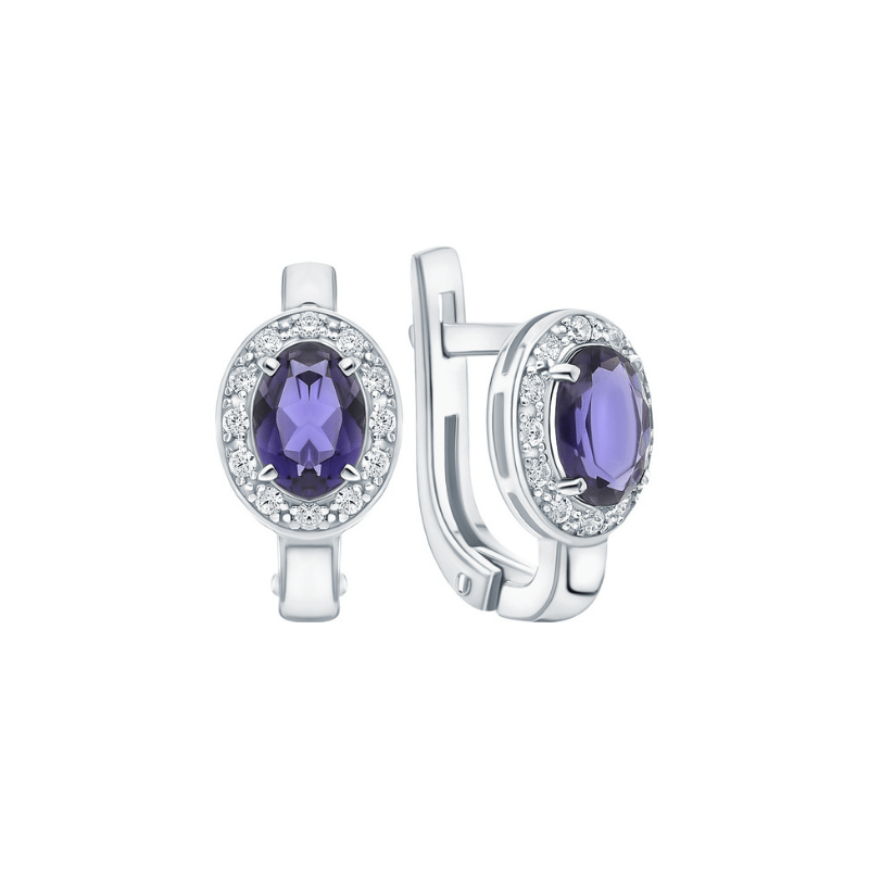Серьги с иолитом из серебра Ср-369-76н
