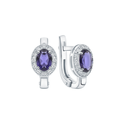 Серьги с иолитом из серебра  Ср-369-76н