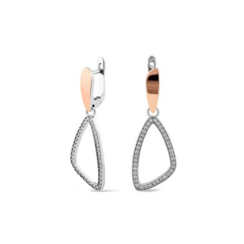 Серьги с фианитами из серебра и золота  964C