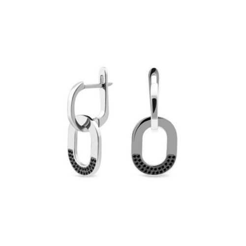 Серьги с чёрными фианитами из серебра 1025С(Ф2).Rh