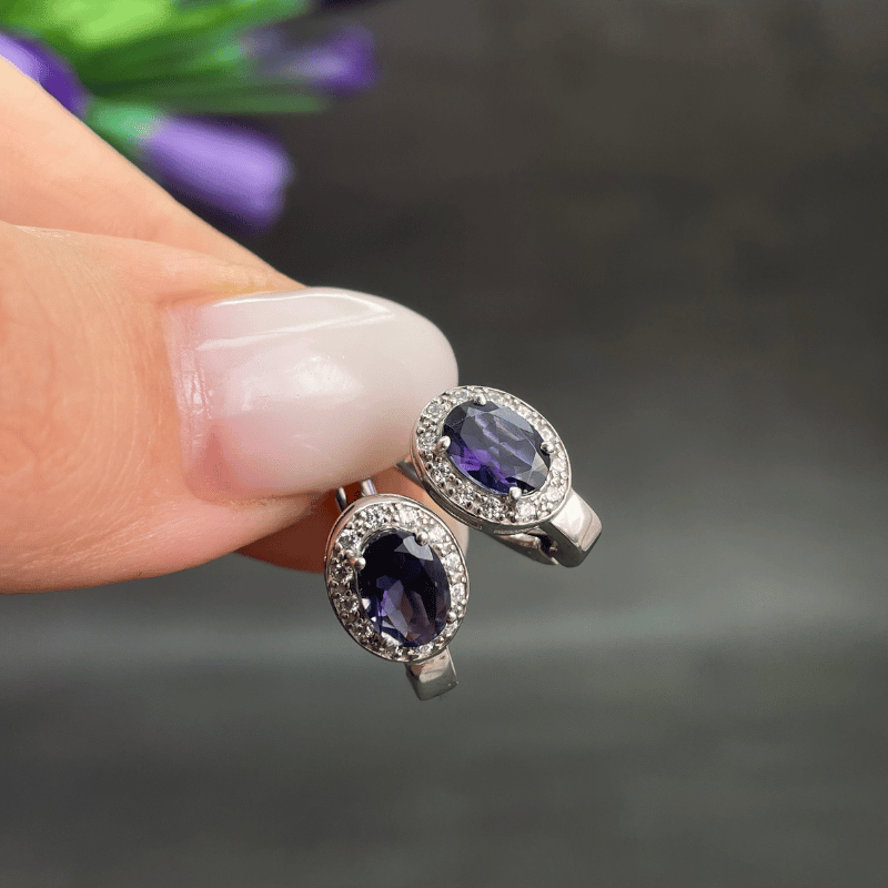 Серьги с иолитом из серебра Ср-369-76н