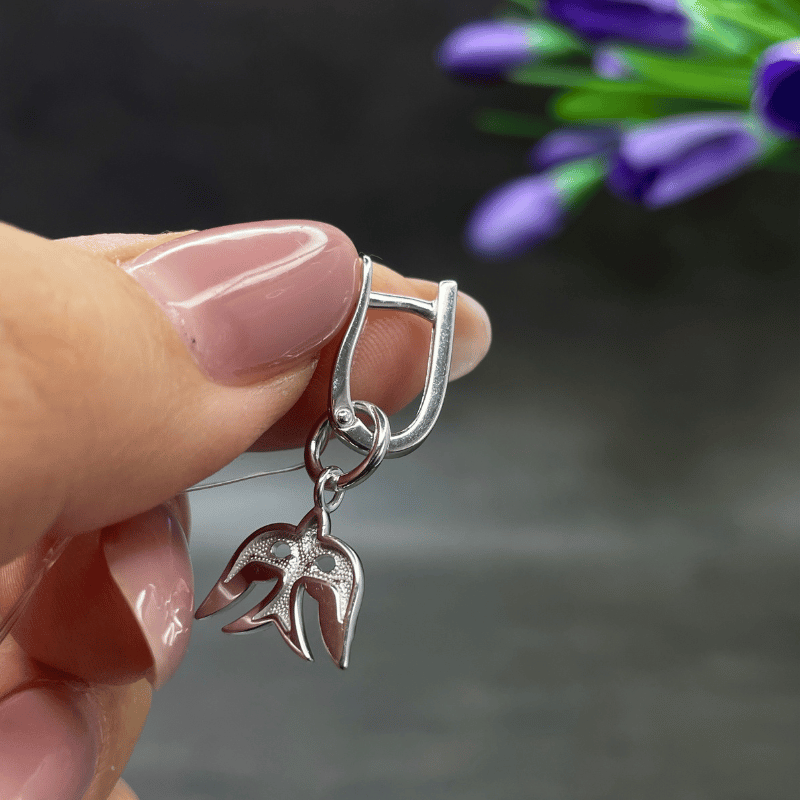 Серьги ЛАСТОЧКА из серебра с фианитами 9800034248628