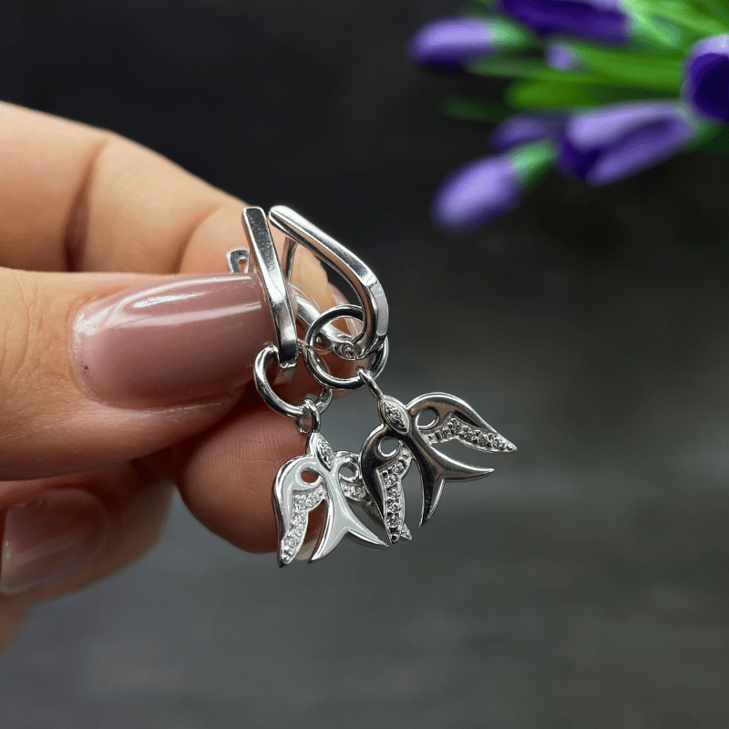 Серьги ЛАСТОЧКА из серебра с фианитами 9800034248628