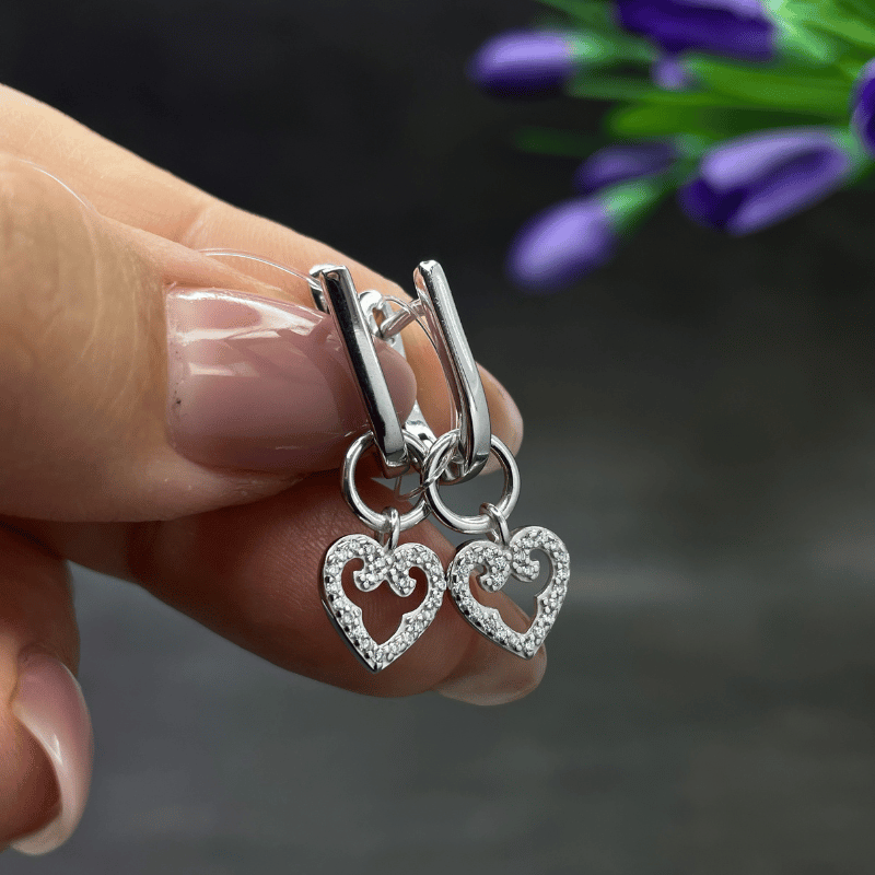 Серьги с подвесками из серебра с фианитами 5305