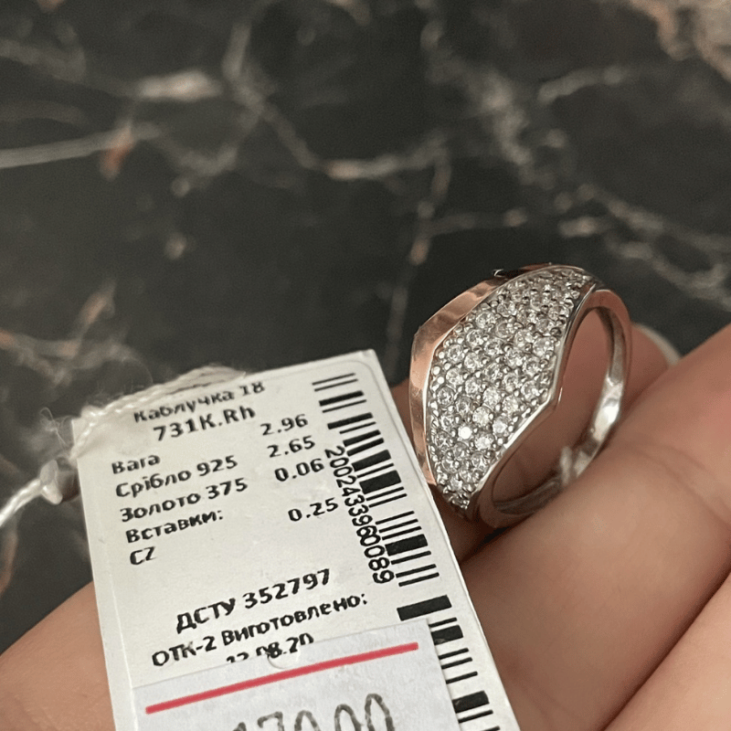 Кольцо с фианитами из серебра и золота 731