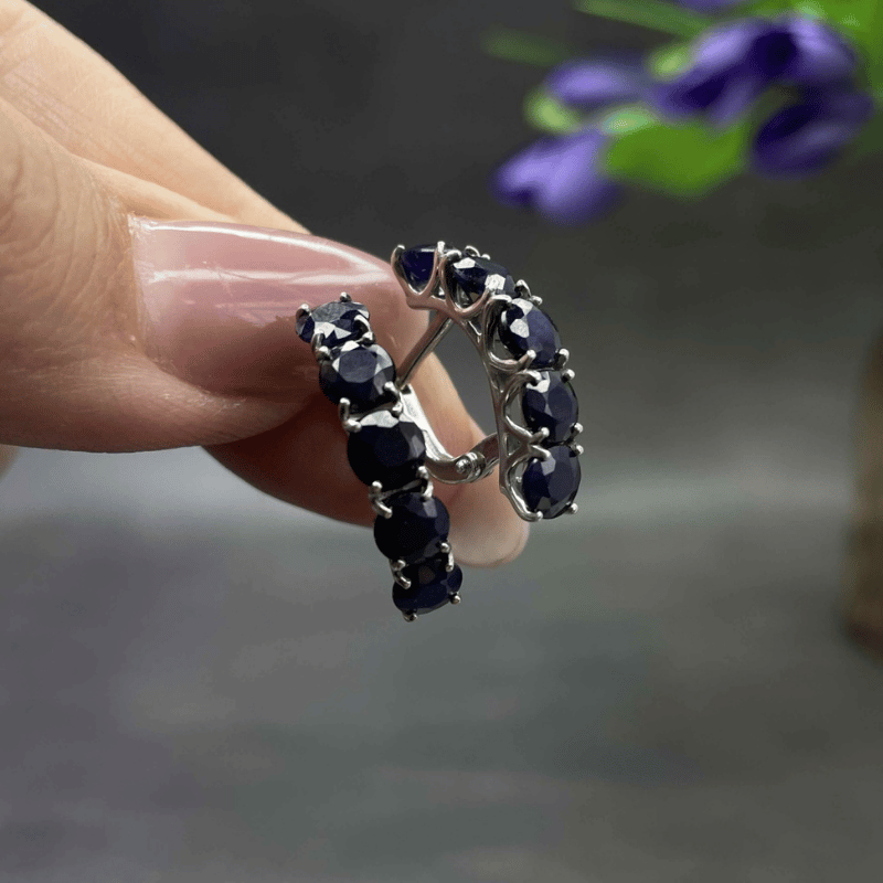 Серьги с сапфиром из серебра Ср-468-6н