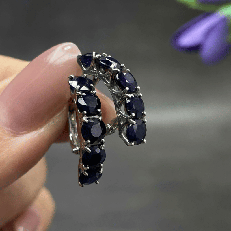 Серьги с сапфиром из серебра Ср-468-6н