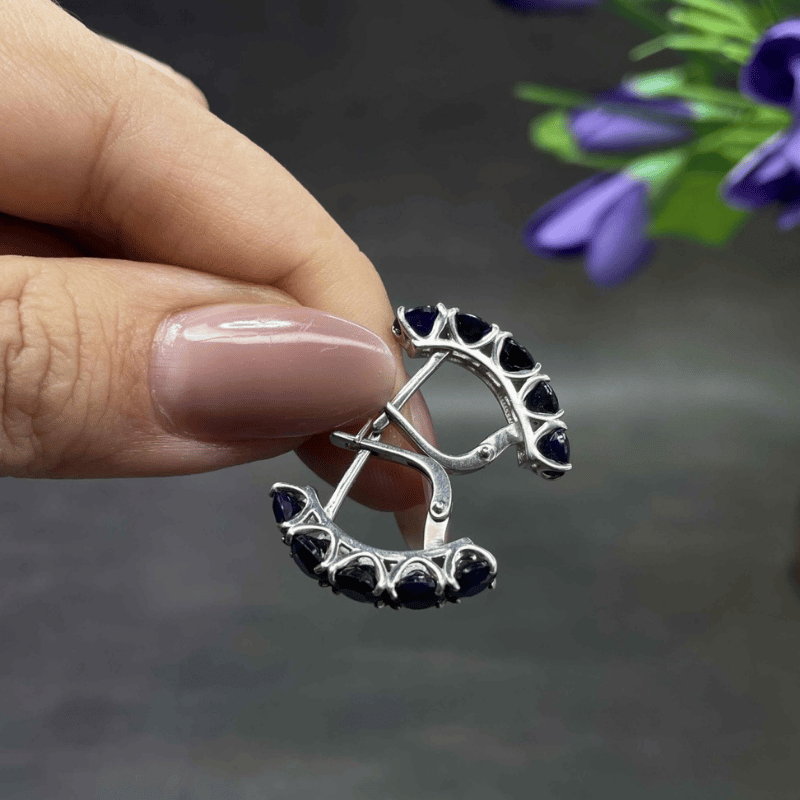 Серьги с сапфиром из серебра Ср-468-6н