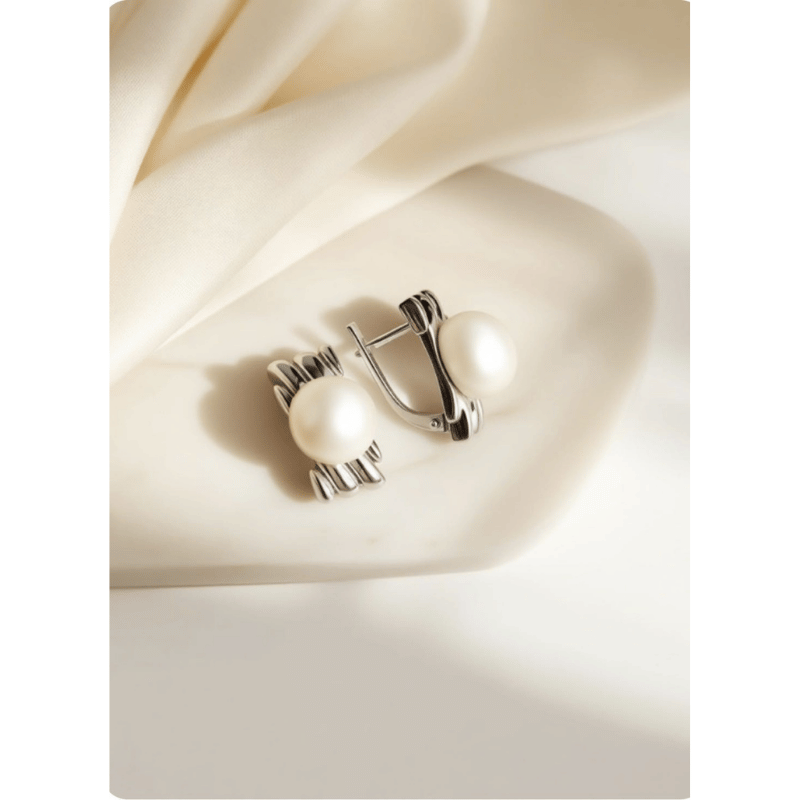 Серьги с жемчугом, серебро С640-1195